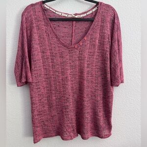Roxy heathered, knit short sleeve top, pink multicolor, L
